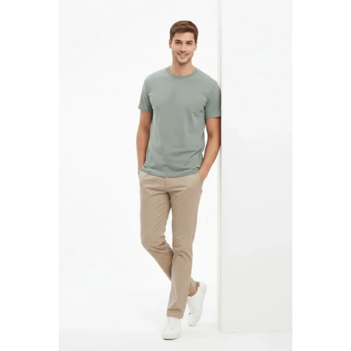 MARSiLYAN- Erkek Bisiklet Yaka Tişört Regular Kalıp Basic Pamuklu Günlük Kullanım T-shirt - Mint Yeşili