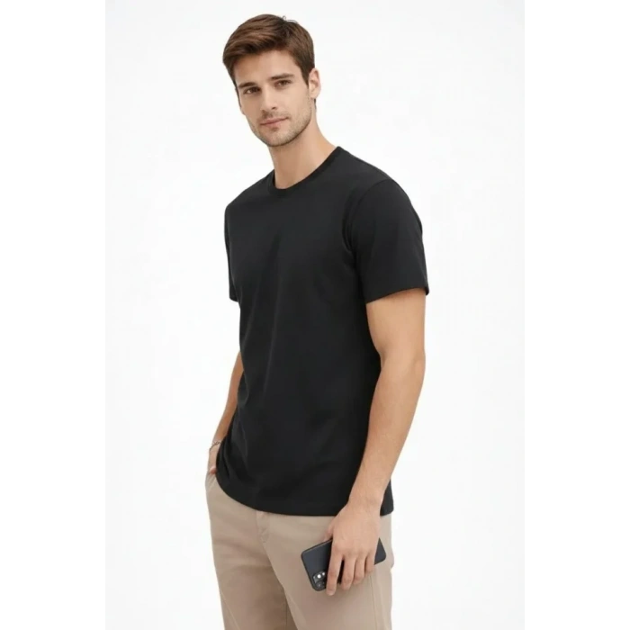 MARSiLYAN- Erkek Bisiklet Yaka Tişört Regular Kalıp Basic Pamuklu Günlük Kullanım T-shirt - Siyah