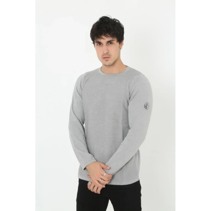 MARSiLYAN- Erkek Biskilet Yaka Kolu Armalı - Gri