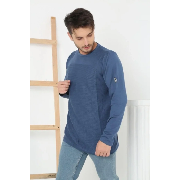 MARSiLYAN- Erkek Biskilet Yaka Kolu Armalı - Koyu Mavi