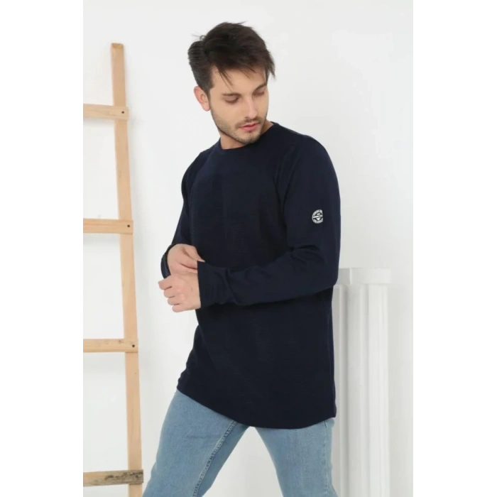 MARSiLYAN- Erkek Biskilet Yaka Kolu Armalı - Lacivert