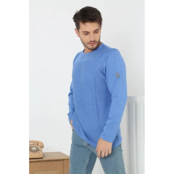 MARSiLYAN- Erkek Biskilet Yaka Kolu Armalı - Mavi