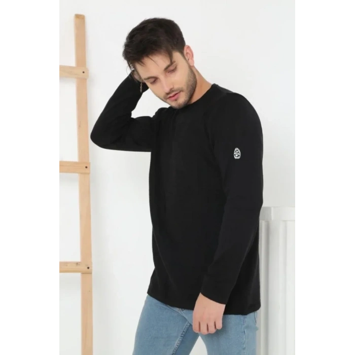 MARSiLYAN- Erkek Biskilet Yaka Kolu Armalı - Siyah