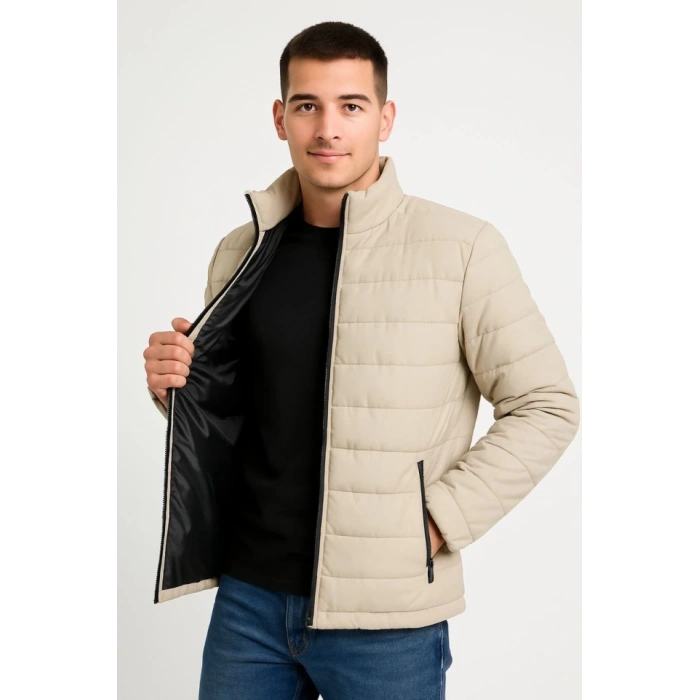MARSiLYAN- Erkek Bomber Mont Ceket – Su İtici Kumaş, Kapitone Astarlı, Fermuarlı, Kışlık - Bej