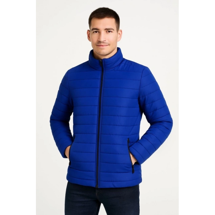 MARSiLYAN- Erkek Bomber Mont Ceket – Su İtici Kumaş, Kapitone Astarlı, Fermuarlı, Kışlık - Saks Mavisi