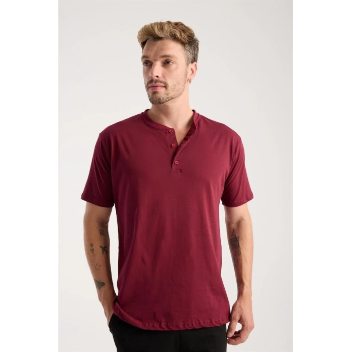 MARSiLYAN- Erkek Bordo Düğmeli Yaka Kısa Kol Pijama Takımı