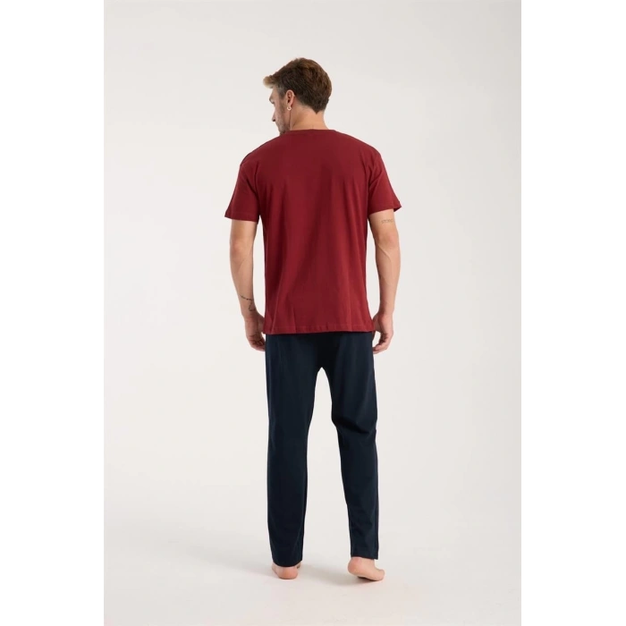 MARSiLYAN- Erkek Bordo Düğmeli Yaka Kısa Kol Pijama Takımı
