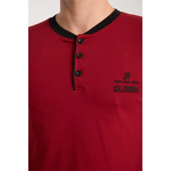 MARSiLYAN- Erkek Bordo Düğmeli Yaka Kısa Kol Pijama Takımı