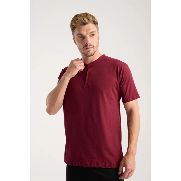 MARSiLYAN- Erkek Bordo Düğmeli Yaka Kısa Kol Pijama Takımı