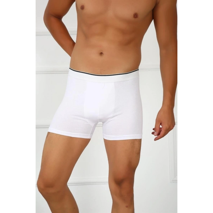 MARSiLYAN- Erkek Büyük Beden Pamuklu Likralı Boxer Beyaz