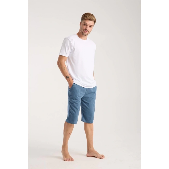 MARSiLYAN- Erkek Cepli Pamuk Penye Şort İndigo