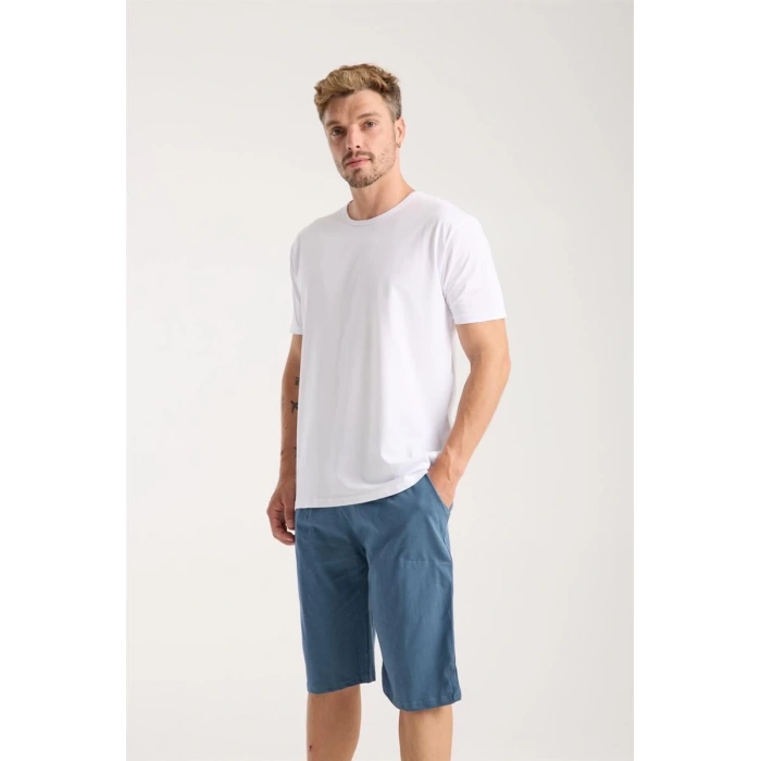 MARSiLYAN- Erkek Cepli Pamuk Penye Şort İndigo