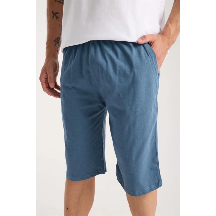 MARSiLYAN- Erkek Cepli Pamuk Penye Şort İndigo