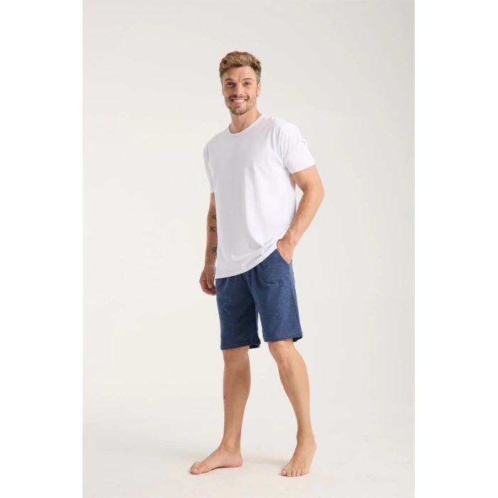 MARSiLYAN- Erkek Cepli Pamuk Penye Şort Lacivert