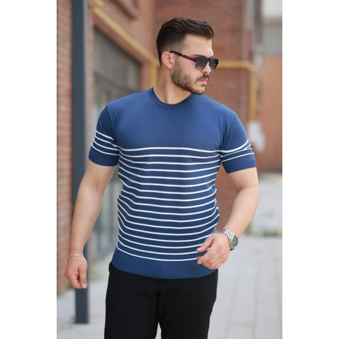MARSiLYAN- Erkek çizgi Desenli Bisiklet Yaka Kısa Kollu T-sihrt
