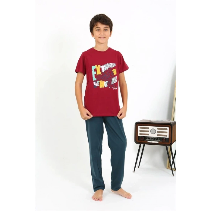 MARSiLYAN- Erkek Çocuk Kısa Kol Penye Pijama Takım Bordo