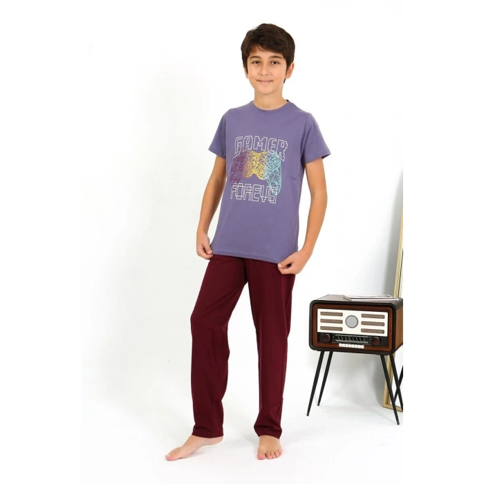 MARSiLYAN- Erkek Çocuk Kısa Kol Penye Pijama Takım Mor