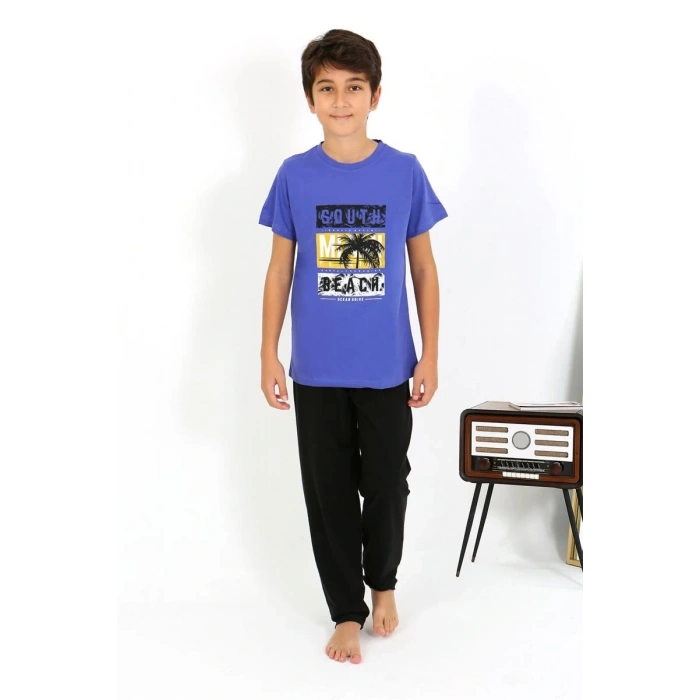 MARSiLYAN- Erkek Çocuk Kısa Kol Penye Pijama Takım Saks