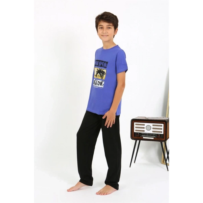 MARSiLYAN- Erkek Çocuk Kısa Kol Penye Pijama Takım Saks