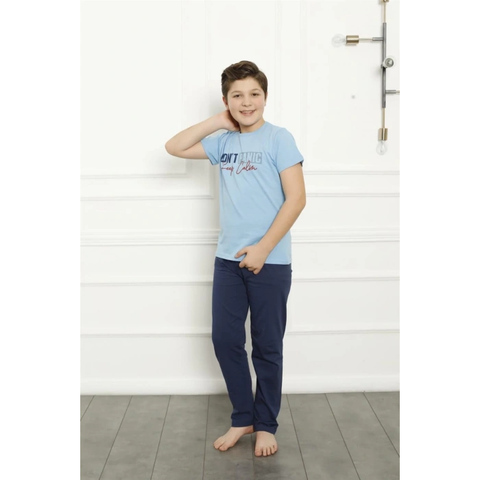 MARSiLYAN- Erkek Çocuk Pamuk Kısa Kollu Pijama Takımı Mavi