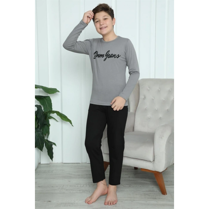 MARSiLYAN- Erkek Çocuk Penye Pijama Takım Füme
