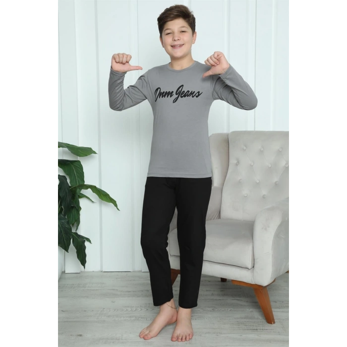 MARSiLYAN- Erkek Çocuk Penye Pijama Takım Füme