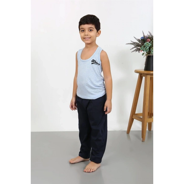 MARSiLYAN- Erkek Çocuk Sıfır Kol Penye Pijama Takım Mavi
