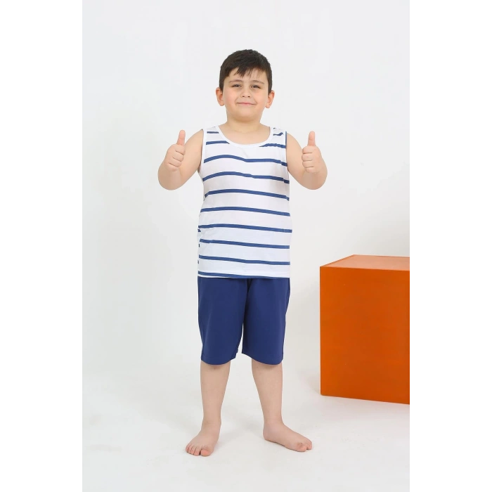 MARSiLYAN- Erkek Çocuk Sıfır Kol Şortlu Beyaz Penye Pijama Takımı