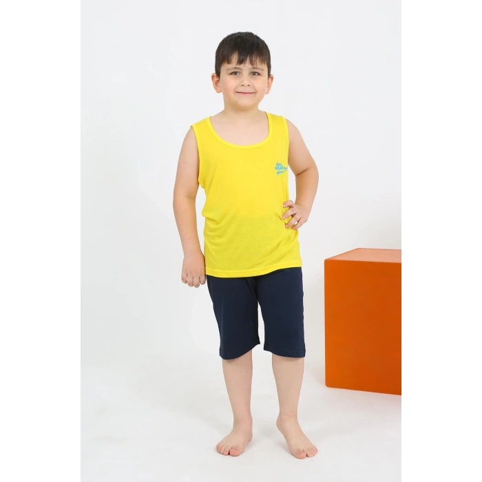 MARSiLYAN- Erkek Çocuk Sıfır Kol Şortlu Sarı Penye Pijama Takımı