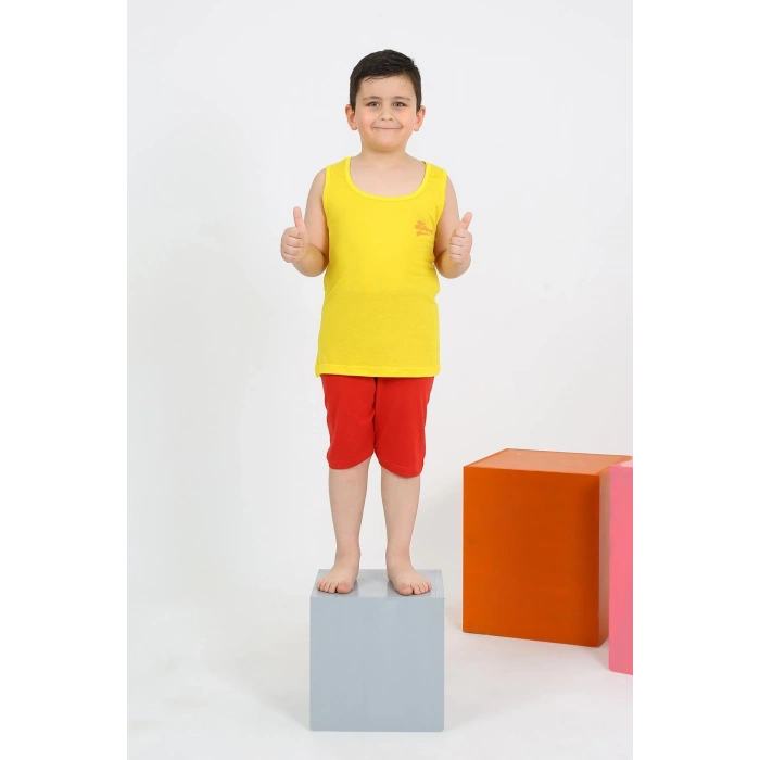 MARSiLYAN- Erkek Çocuk Sıfır Kol Şortlu Sarı Penye Pijama Takımı