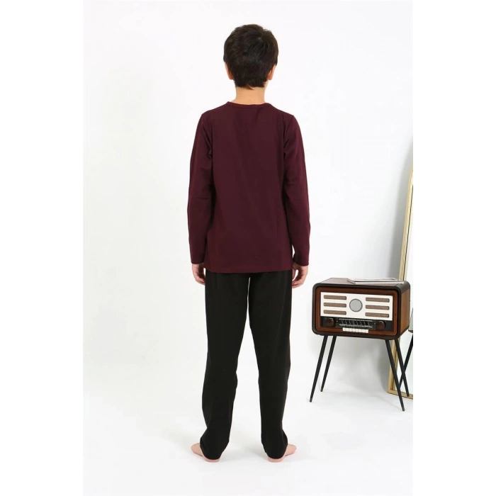 MARSiLYAN- Erkek Çocuk Uzun Kol Penye Pijama Takım Bordo