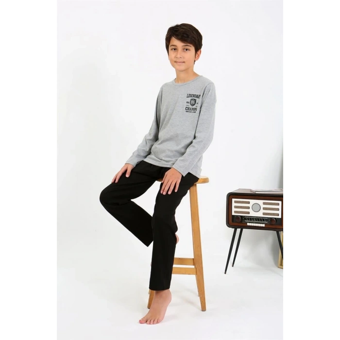 MARSiLYAN- Erkek Çocuk Uzun Kol Penye Pijama Takım Gri