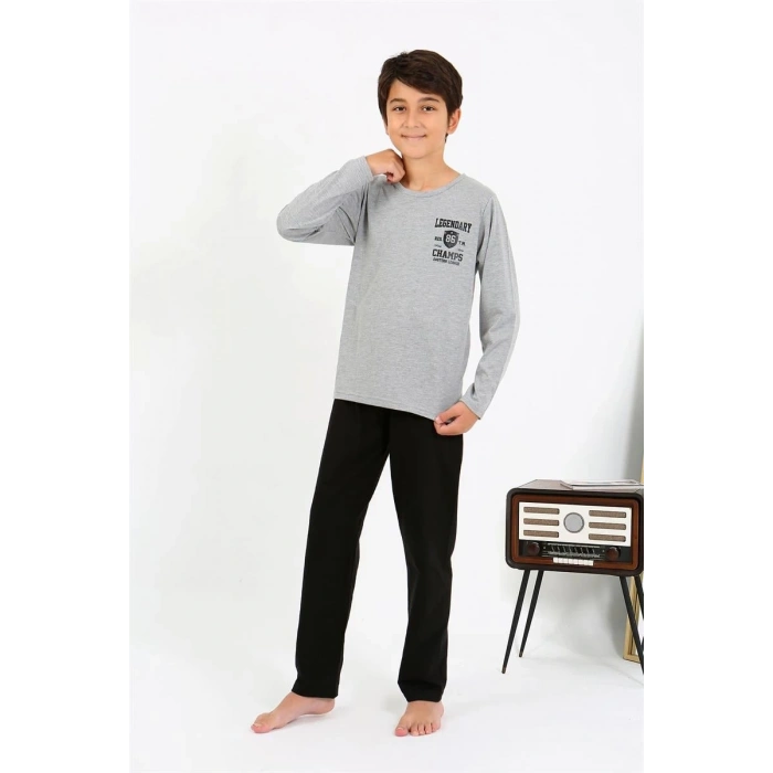 MARSiLYAN- Erkek Çocuk Uzun Kol Penye Pijama Takım Gri