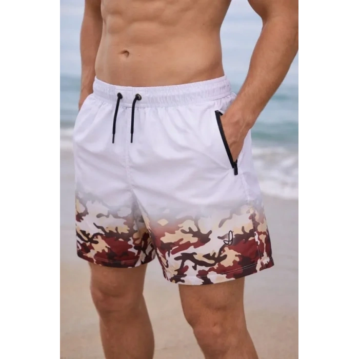 MARSiLYAN- Erkek Deniz Şortu Fermuarlı Cepli File Astarlı Hızlı Kuruyan Premium - Beyaz