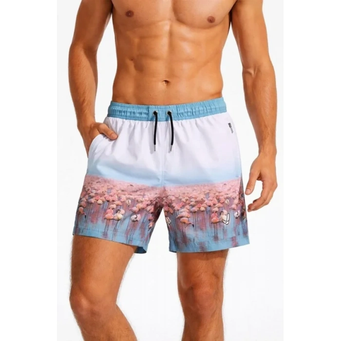 MARSiLYAN- Erkek Deniz Şortu Fermuarlı Cepli File Astarlı Hızlı Kuruyan Premium - Beyaz