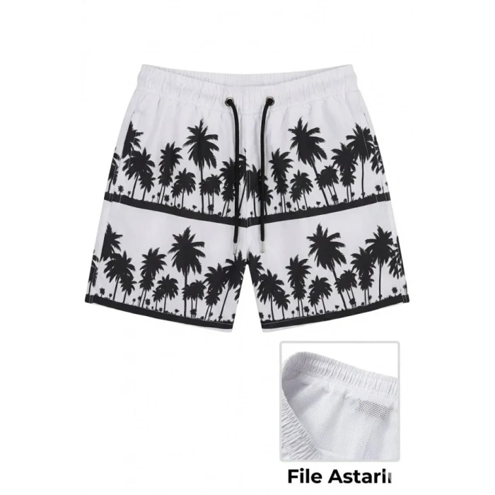 MARSiLYAN- Erkek Deniz Şortu Fermuarlı Cepli File Astarlı Hızlı Kuruyan Premium - Beyaz