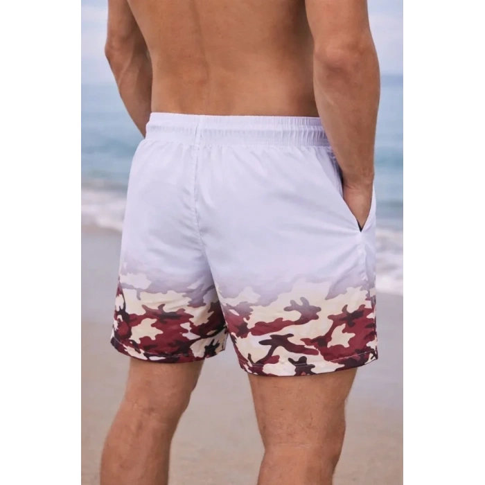MARSiLYAN- Erkek Deniz Şortu Fermuarlı Cepli File Astarlı Hızlı Kuruyan Premium - Beyaz