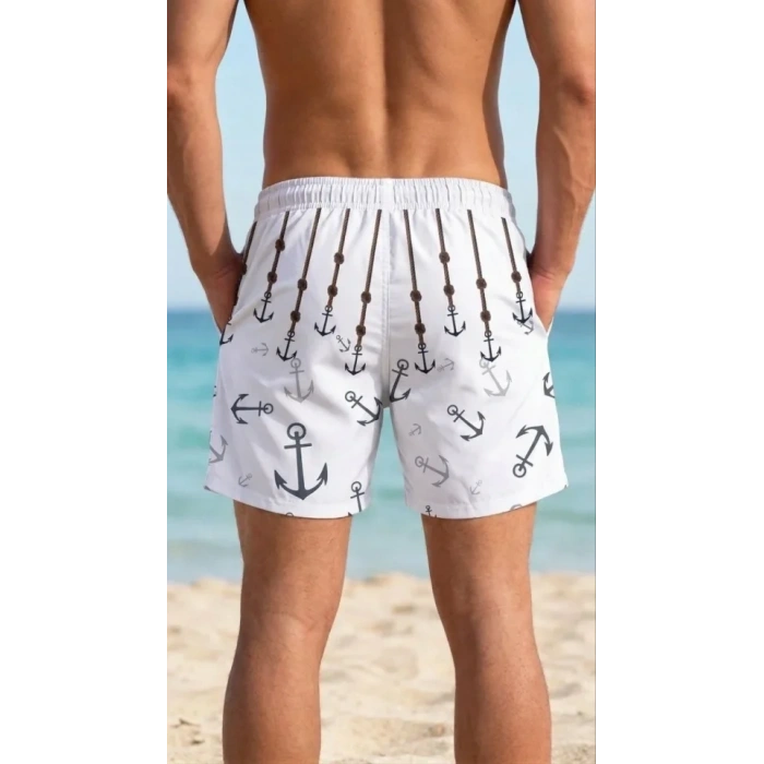 MARSiLYAN- Erkek Deniz Şortu Fermuarlı Cepli File Astarlı Hızlı Kuruyan Premium - Beyaz