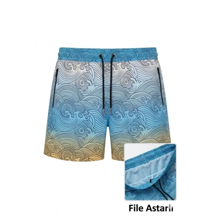 MARSiLYAN- Erkek Deniz Şortu Fermuarlı Cepli File Astarlı Hızlı Kuruyan Premium - Çok Renkli