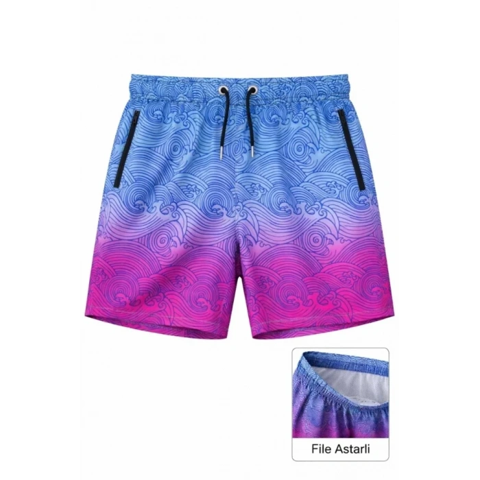MARSiLYAN- Erkek Deniz Şortu Fermuarlı Cepli File Astarlı Hızlı Kuruyan Premium - Çok Renkli
