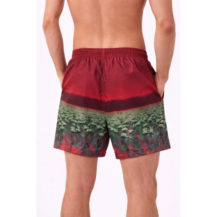 MARSiLYAN- Erkek Deniz Şortu Fermuarlı Cepli File Astarlı Hızlı Kuruyan Premium - Kırmızı