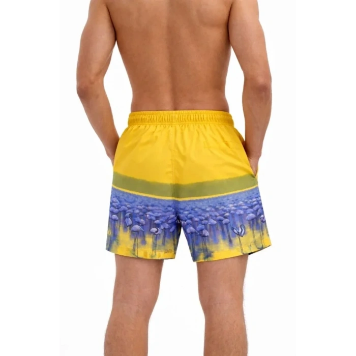 MARSiLYAN- Erkek Deniz Şortu Fermuarlı Cepli File Astarlı Hızlı Kuruyan Premium - Sarı
