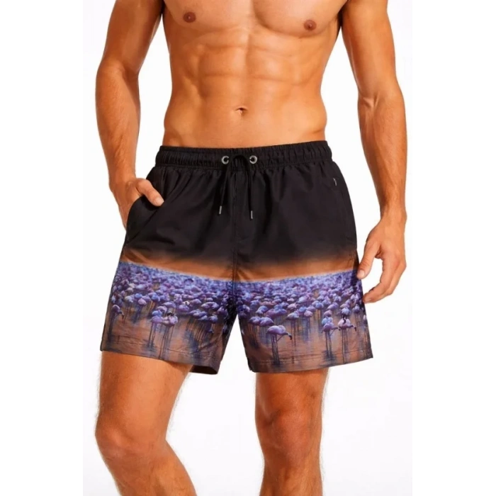MARSiLYAN- Erkek Deniz Şortu Fermuarlı Cepli File Astarlı Hızlı Kuruyan Premium - Siyah