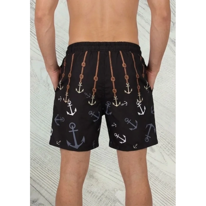 MARSiLYAN- Erkek Deniz Şortu Fermuarlı Cepli File Astarlı Hızlı Kuruyan Premium - Siyah