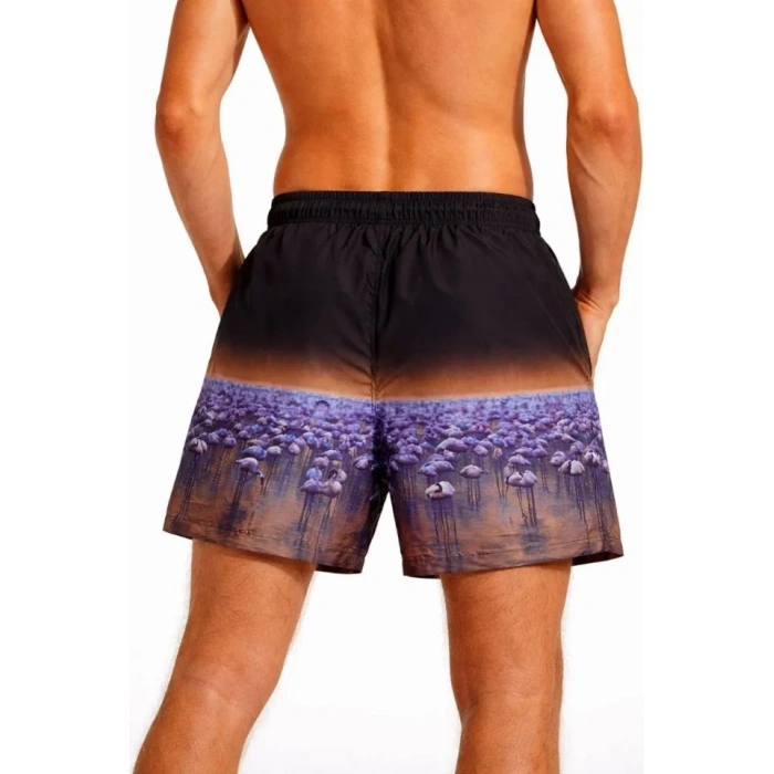 MARSiLYAN- Erkek Deniz Şortu Fermuarlı Cepli File Astarlı Hızlı Kuruyan Premium - Siyah