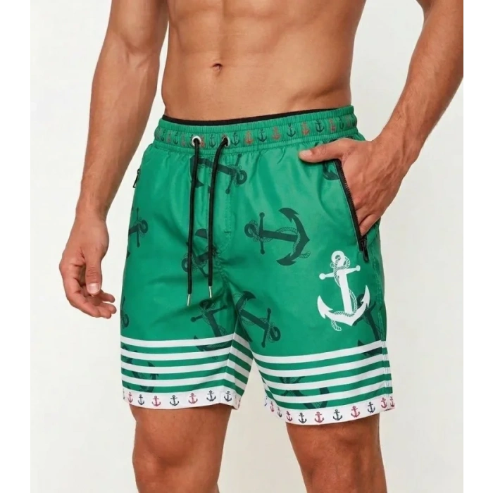 MARSiLYAN- Erkek Deniz Şortu Fermuarlı Cepli File Astarlı Hızlı Kuruyan Premium - Su Yeşili