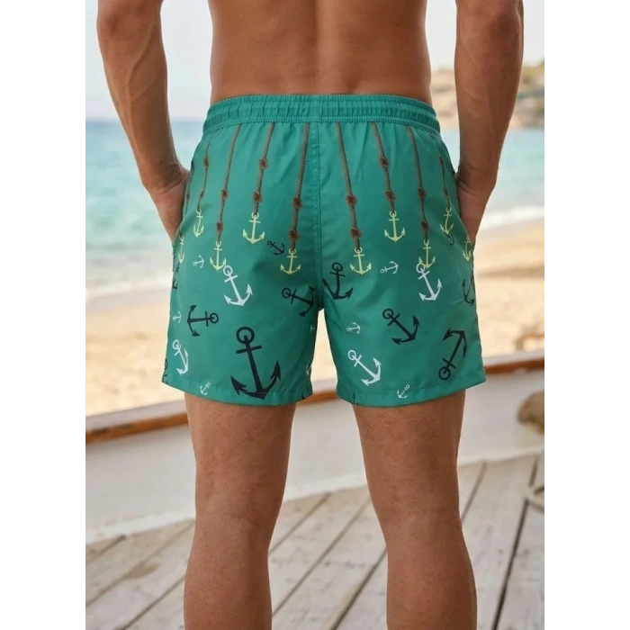 MARSiLYAN- Erkek Deniz Şortu Fermuarlı Cepli File Astarlı Hızlı Kuruyan Premium - Su Yeşili