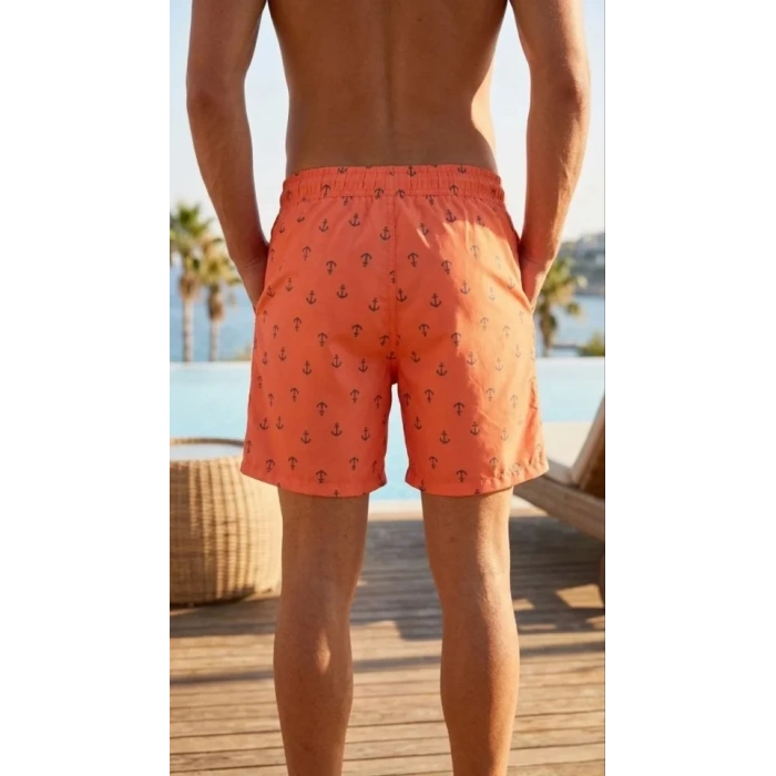 MARSiLYAN- Erkek Deniz Şortu Fermuarlı Cepli File Astarlı Hızlı Kuruyan Premium - Turuncu