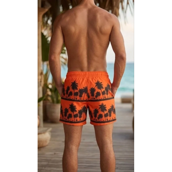 MARSiLYAN- Erkek Deniz Şortu Fermuarlı Cepli File Astarlı Hızlı Kuruyan Premium - Turuncu