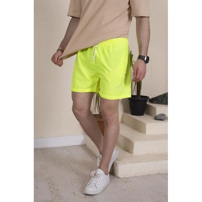 MARSiLYAN- Erkek Deniz Şortu Fermuarlı Cepli File Astarlı - Neon Yeşili